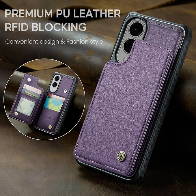 Vinich for Samsung Galaxy S25 Edge Wallet Case with Card Holder, RFID Blocking Credit Slots Kickstand Shockproof Phone Cover for Women Men, Purple