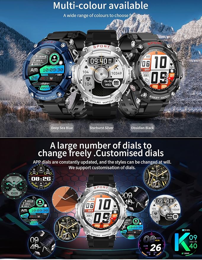 Smart Watch with Earbuds for Men, 1.52 Inch Round Fitness Watch T96, 2 in 1 Bluetooth Watch with Step,Calories, Sports Smart Watch Long Time Standby for iOS & Android