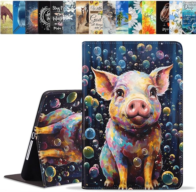 Case for Samsung Galaxy Tab S10 Lite / S10 FE / S9 FE 10.9-Inch / S9 11-Inch, Slim Lightweight PU Leather Stand Cover with Auto Wake/Sleep, Watercolor Art Cute Pig