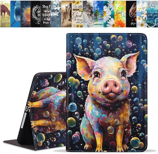 Case for Samsung Galaxy Tab S10 Lite / S10 FE / S9 FE 10.9-Inch / S9 11-Inch, Slim Lightweight PU Leather Stand Cover with Auto Wake/Sleep, Watercolor Art Cute Pig