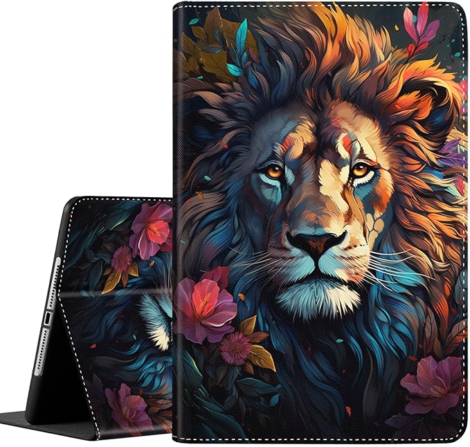 Case for Galaxy Tab A9 Plus ， Auto Sleep/Wake Multi-Angle Viewing Slim Folio Stand Cover for Samsung Galaxy Tab A9+/A9 Plus 11 Inch 2023 (SM-X210/X216/X218), Color Lion with Flowers