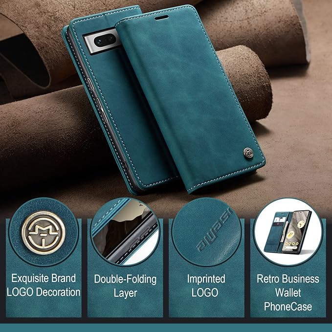 for Google 7A Case, Flip Wallet Leather Case with Card Holder Magnetic Closure Shockproof Kickstand Protective Phone Cases Cover for Google 7A,Blue-Green