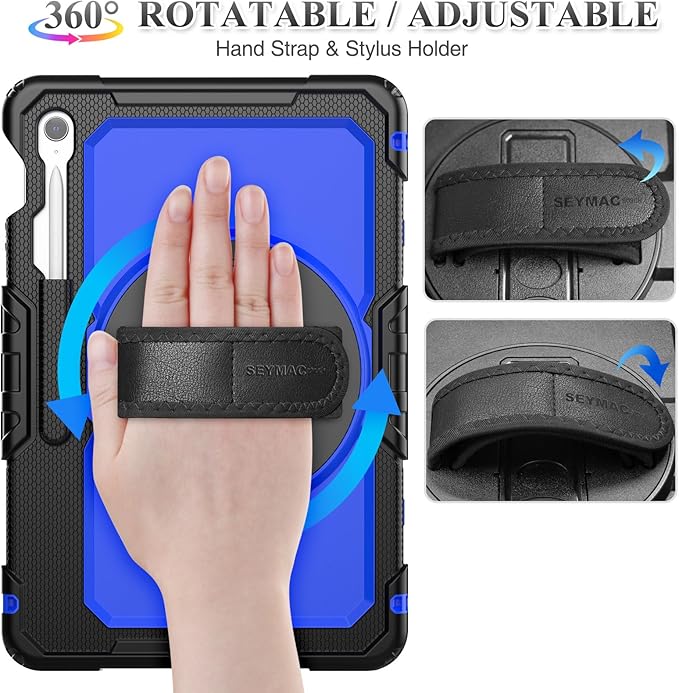 SEYMAC stock Case for Samsung Galaxy Tab S10 FE+ Plus 5G Tablet Case 13.1'' Protective with Screen Protector, Pencil Holder, 360 Rotating Stand, Hand Strap, Shoulder Strap, Blue1