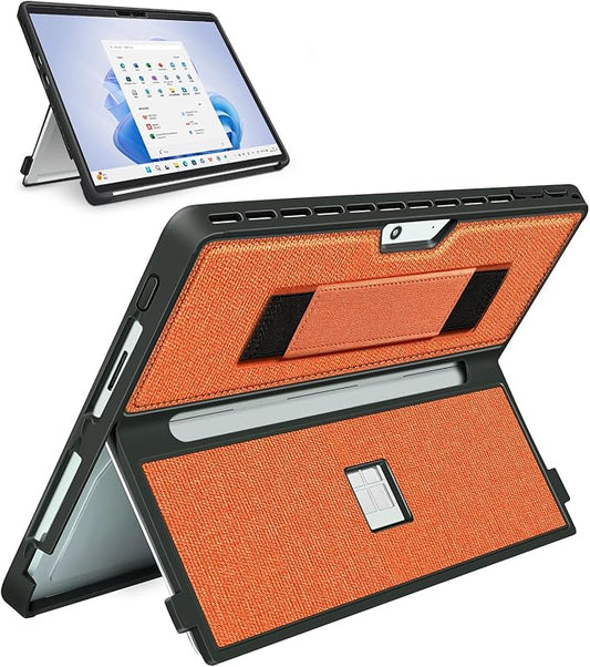 Case fit Microsoft Surface Pro 11/10/9/8 13-Inch, with Stent Cover, Hand Strap, All-in-one Rugged Case Compatible with Type Cover Keyboards, Orange