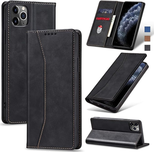 Jasonyu Flip Wallet Case for iPhone 11 Pro Max,Leather Magnetic Folio Cover with Card Holder,Kickstand - TPU Shockproof Durable Protective Phone Case,Black