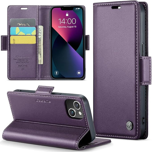 for iPhone 14 Case, Premium PU Leather Wallet Case Flip Cover with [RFID Blocking][Card Holder][Stand Function] Shockproof Protective for iPhone 14 6.1 inch, Purple