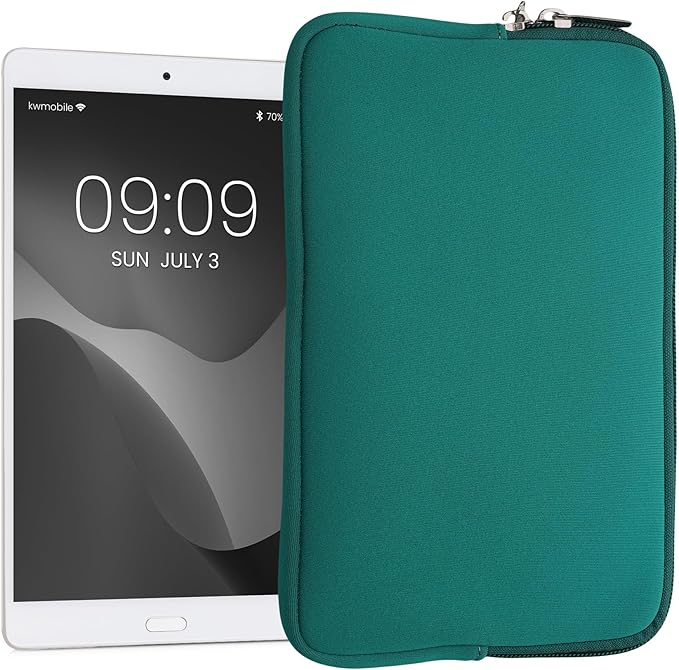 kwmobile Neoprene Pouch Compatible with 8"-8,4" Tablet - Universal Sleeve Case Cover with Zipper for Tablet - Petrol