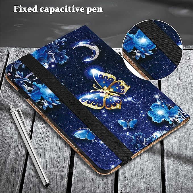ALILANG Case for Samsung Galaxy Tab A9 Plus 11 Inch 2023, PU Leather Folio Cover with Multi-Angle Stand and Pen Holder for Samsung Tab A9+ (SM-X210/X216/X218) Tablet Case -Sparkle Blue Butterfly