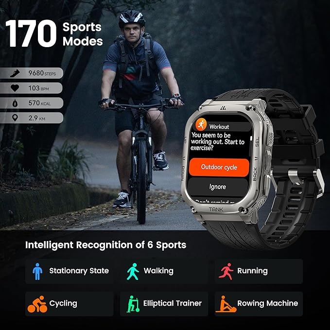 KOSPET Smart Watches for Men, 60 Days Battery Life, 50M Waterproof, Military(Full Metal), Answer/Make Call, Compatible for Android and iOS, 1.96'' AMOLED Always-on Display, AI Voice