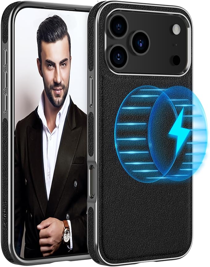 LOHASIC Compatible with MagSafe for iPhone 17 Pro Case, Classic Business Leather with Metal Trim Design, Rugged Grip Protective Magnetic Case for iPhone 17 Pro 6.3" 2025 - Black