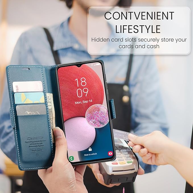 for Samsung Galaxy A13 4G/5G Case, Premium PU Leather Wallet Case Flip Cover with [RFID Blocking][Card Holder][Stand Function] Shockproof Protective for Samsung Galaxy A13, Blue