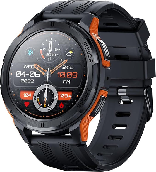 Gravity C25 1.43" AMOLED Smartwatch with Always-On Display, Bluetooth Call, AI Voice, 100+ Sports Modes, Heart Rate & Sleep Monitor, 1 ATM Waterproof, Fitness Tracker for iOS & Android (Orange)