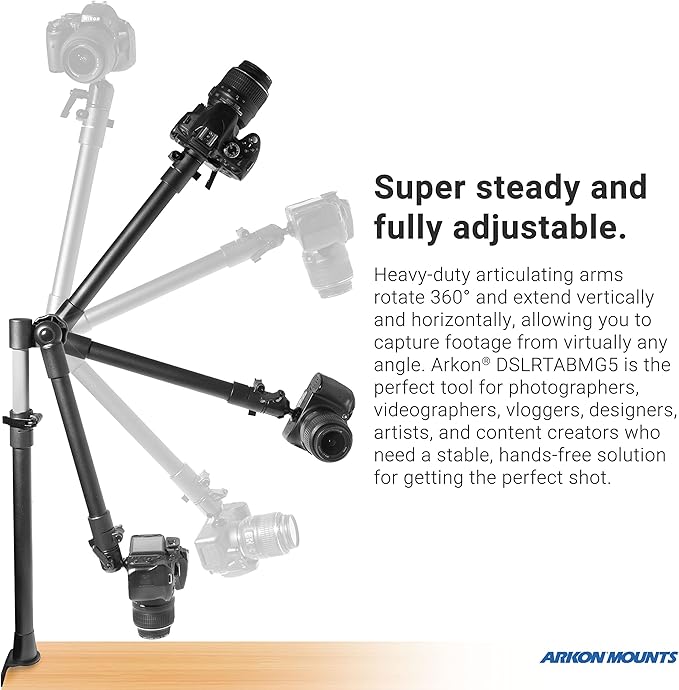 ARKON Mounts Overhead Camera Mount | Includes Ceiling Mount Bracket, Phone Holder, Tablet Holder, & Camera Mount | 360° Adjustable | Durable & Super Stable Metal Mounting Base DSLRTABMG5