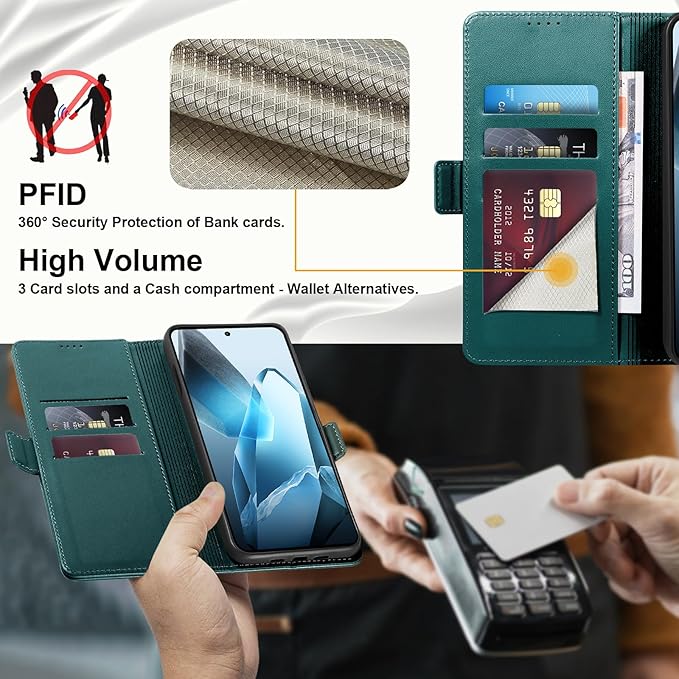 Wallet Flip Case for OnePlus 13 5G - [RFID Blocking] Luxury PU Leather Card Holder Magnetic Phone Cover with Kickstand,Shockproof Protective Case,Green