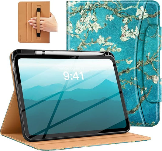 MoKo for iPad (A16) 11th Generation Case 11 inch 2025, iPad 10th Generation Case 10.9" 2022 with Pencil Holder & Pocket, Premium Leather Folio Stand Cover, Multiple Viewing Angles, Apricot Blossom