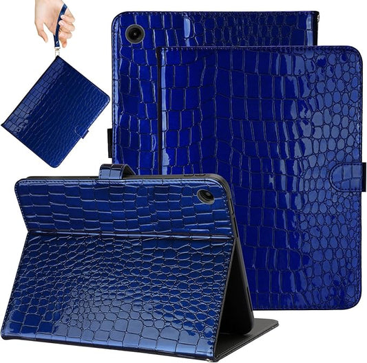 Elegant Case for Samsung Galaxy Tab A9 Plus 11 Inch 2023（Model: SM-X210/X216/X218）, Premium Leather Crocodile Cover | Stand | Card Pockets| Wrist Strap| S Pen Holder (Sapphire Blue)