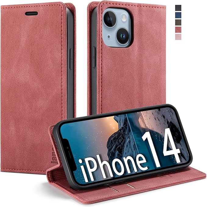 japezop iPhone 14 Wallet Case with [RFID Blocking] Card Holder Kickstand Magnetic,Leather Flip Case Wallet for iPhone 14 5G 6.1 Inch (Red)