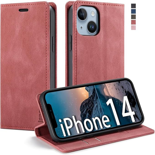 japezop iPhone 14 Wallet Case with [RFID Blocking] Card Holder Kickstand Magnetic,Leather Flip Case Wallet for iPhone 14 5G 6.1 Inch (Red)
