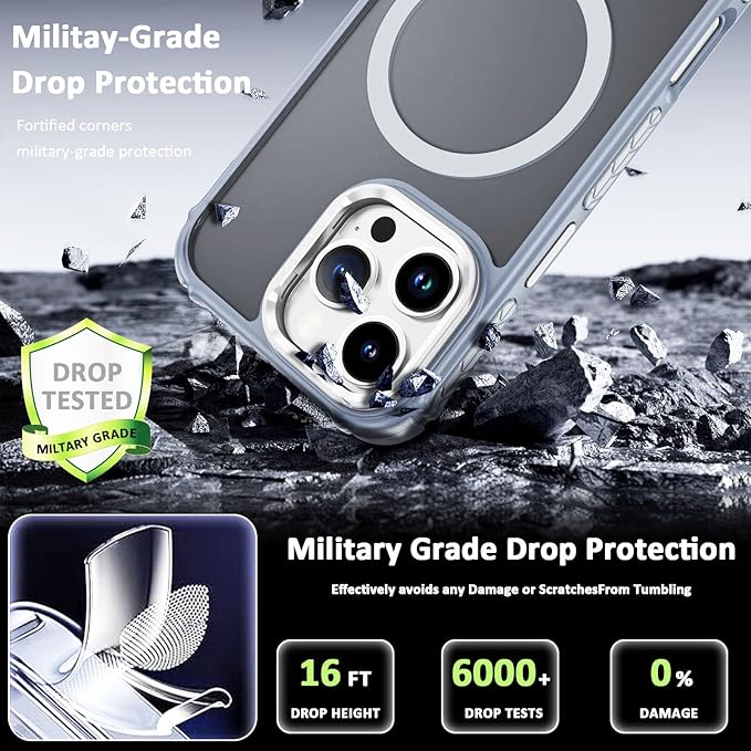 for iPhone 16 Pro Case, Supports Wireless Charging,Compatible with MagSafe, Shockproof Slim Magnetic Case for iPhone 16 Pro, Grey