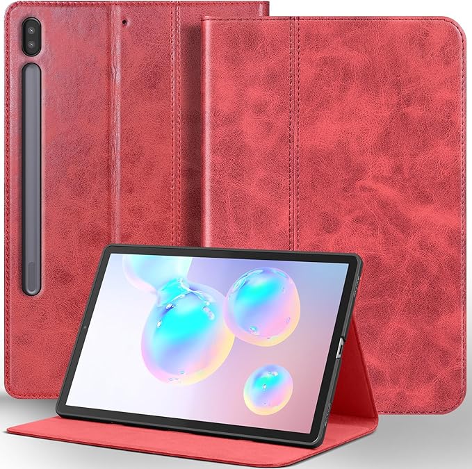 for Samsung Galaxy Tab S6 10.5 inch Case 2019 Model(SM-T860/T865/T867) Genuine Leather Cover Protective Shell,Auto Wake/Sleep.Red