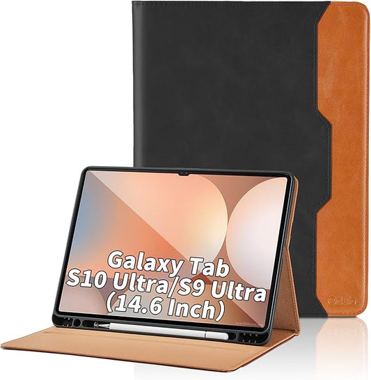Case for Samsung Galaxy Tab S10 Ultra 2024/S9 Ultra 2023 14.6-Inch, Model SM-X920/X926B/X910/X916B, PU Leather Business Folio Cover with S Pen Holder and Pocket, Black