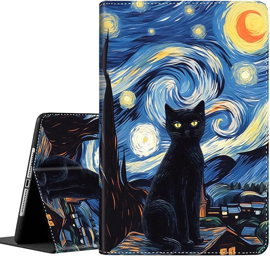 Case for Galaxy Tab A9 Plus ， Auto Sleep/Wake Multi-Angle Viewing Slim Folio Stand Cover for Samsung Galaxy Tab A9+/A9 Plus 11 Inch 2023 (SM-X210/X216/X218), The Starry Night Black Cat