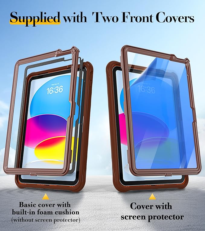 BRAECN Ripple Case for iPad (A16)11th/10th Generation 11/10.9 inch 2025/2022 Zinc Alloy Handle Ring Stand Protective Heavy Duty Screen Protector 360°Rotating 180°Folding Shoulder Strap Full-Body Cover