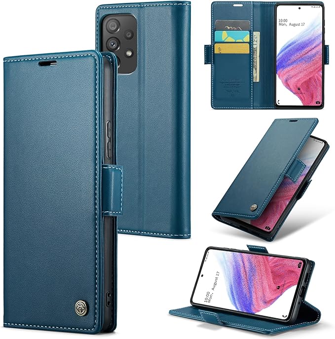 for Samsung Galaxy A53 5G Case, Premium PU Leather Wallet Case Flip Cover with [RFID Blocking][Card Holder][Stand Function] Shockproof Protective for Samsung Galaxy A53, Blue