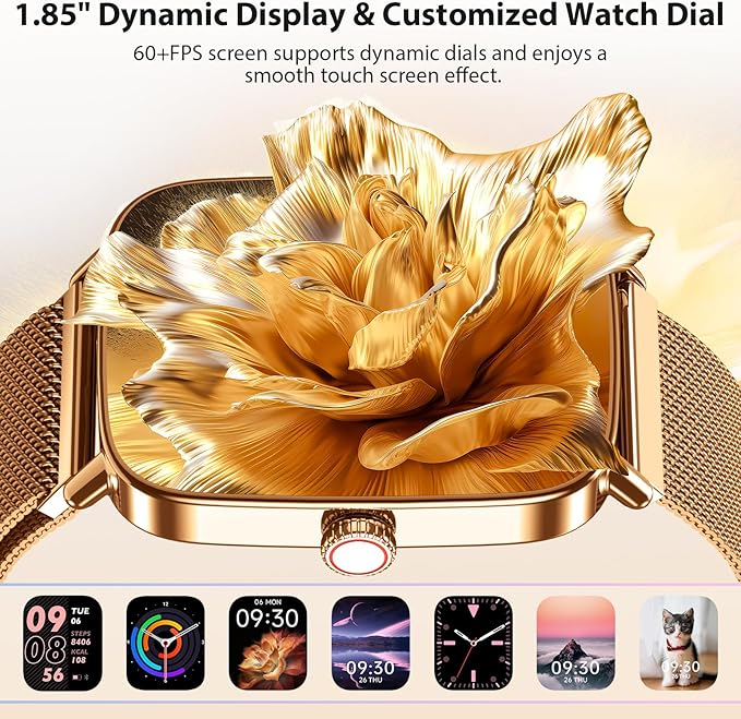 Smart Watch for Women Men, 2025 New Smartwatch (Answer/Make Call) for iPhone/Android, 1.85" HD Dynamic Dial Fitness Tracker with 110+ Sport Modes, Sleep/Health Monitor, IP68 Waterproof, Gold