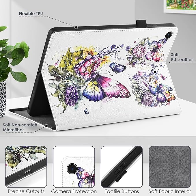 DETUOSI for Samsung Galaxy Tab A9+/A9 Plus 11 inch 2023 Case (SM-X210/X216/X218) Premium Leather Folio Stand Protective Cover Auto Wake/Sleep with Pencil Holder Butterfly Flower