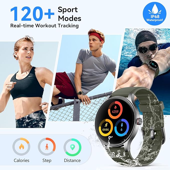 Smart Watches for Men/Women, 40mm HD Smartwatch Fitness Tracker with Bluetooth Calls (Make/Answer), Heart Rate/SpO2/Sleep Monitor, 7 Days Battery, IP68 Waterproof - Green