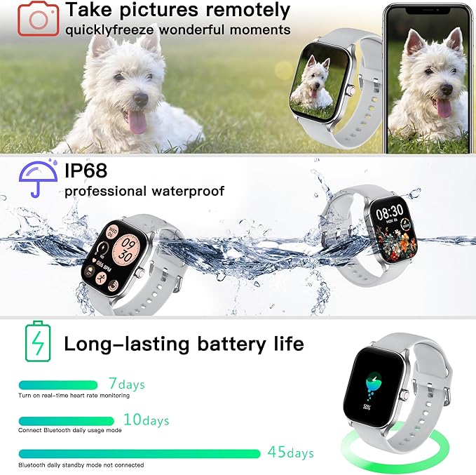 Smart Watch (Answer/Make Call), 2.01" Smartwatch for Android Phones and iPhone with Heart Rate,Sleep Monitor,Pedometer, 100+Sports Fitness Watch, IP68 Waterproof Fitness Tracker for Men Women