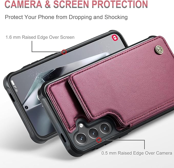 Vinich for Samsung Galaxy S24 Plus Wallet Case with Card Holder, RFID Blocking Credit Slots Kickstand Shockproof Phone Cover for Women Men, Wine Red