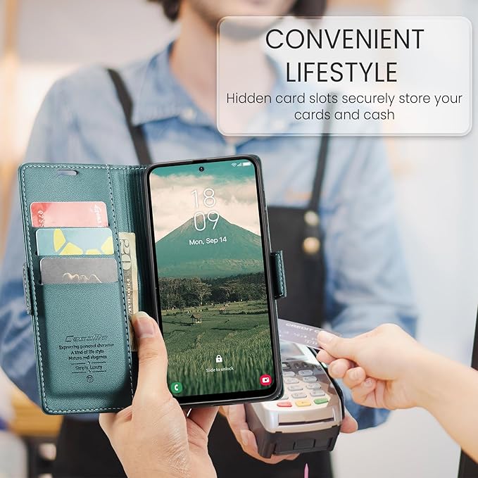 for Samsung Galaxy A56 5G Case, Premium PU Leather Wallet Case Flip Cover with [RFID Blocking][Card Holder][Stand Function] Shockproof Protective for Samsung Galaxy A56, Blue-Green