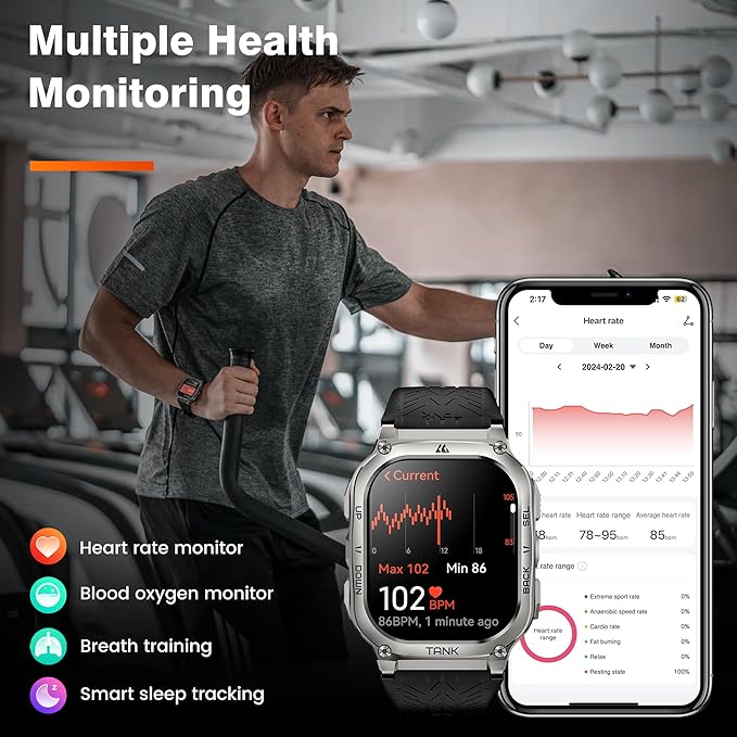 KOSPET Smart Watches for Men, 60 Days Battery Life, 50M Waterproof, Military(Full Metal), Answer/Make Call, Compatible for Android and iOS, 1.96'' AMOLED Always-on Display, AI Voice