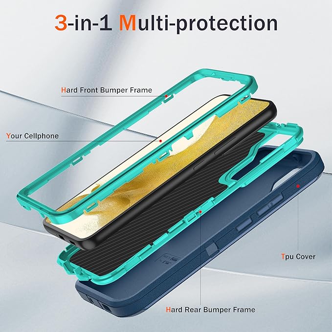for Samsung Galaxy S22 Plus Case with [2 Pack] HD Screen Protector, [Military-Grade] Shockproof Dust/Drop Proof 3-Layer Full Body Protection Heavy Duty Case for Galaxy S22+ Plus, Green
