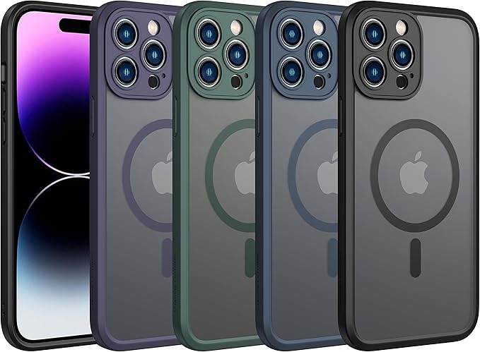 ImpactStrong Magnetic Guard Designed for iPhone 14 Pro Case [Camera Protection] [Military Grade Drop Tested] [Compatible with MagSafe] Slim Translucent Matte Phone Case (6.1") - Black