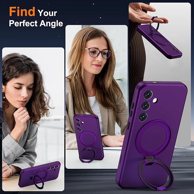 Designed for Samsung Galaxy S24 Case with Magnetic Ring Stand [Compatible with Mag-Safe][Military Grade Drop Protection][Build in Kickstand] Shockproof Galaxy S24 Phone Case 6.2",Purple