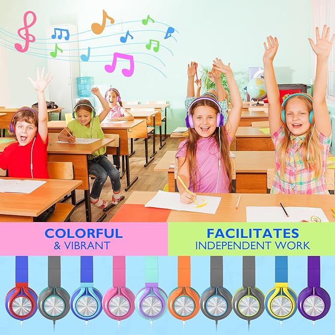 AILIHEN Classroom Headphones Bulk 10 Pack with Microphone - C8 On-Ear Wired Kids Headphones for School with 3.5mm Jack for Library Home Online Learning (Multicolor)