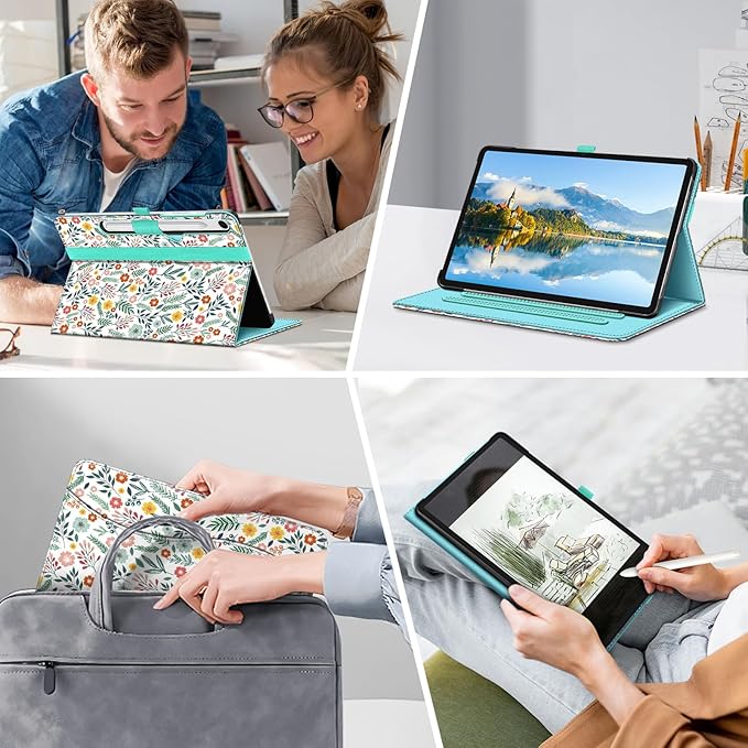 Fintie Case for Samsung Galaxy Tab S10 Lite/ S10 FE/ S9 FE 5G 10.9 Inch/Tab S9 11 Inch with S Pen Holder, Multi-Angle Viewing Protective Cover with Pocket, Auto Sleep/Wake, Spring Bloom