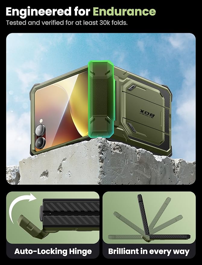 i-Blason for Samsung Galaxy Z Flip 7 Case with Stand, [Tempered Glass Screen Protector] [Hinge Protection] [Belt-Clip], Full-Body Military Protection Phone Case for Samsung Z Flip 7, Armorbox, Green