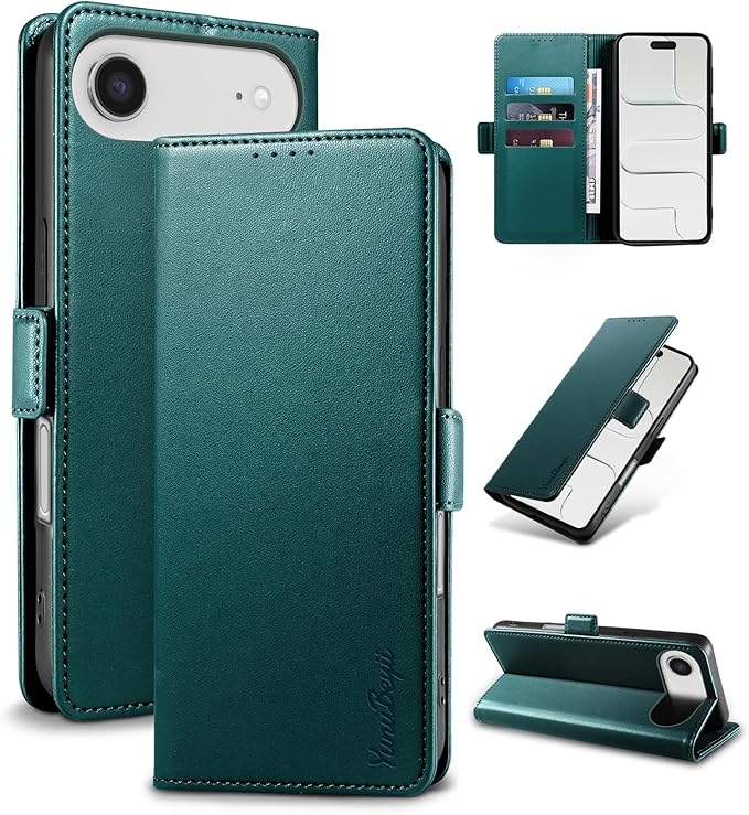 Wallet Flip Case for iPhone 17 Air 5G - [RFID Blocking] Luxury PU Leather Card Holder Magnetic Phone Cover with Kickstand,Shockproof Protective Case,Green