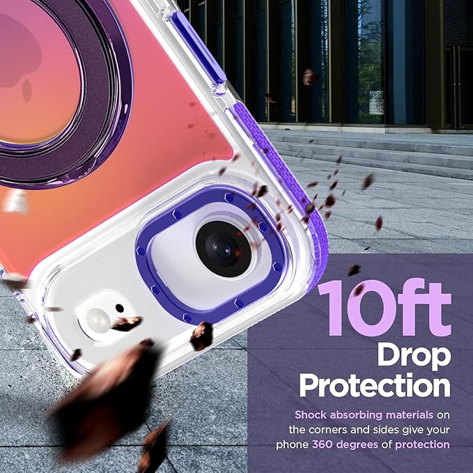 MOWIME Magnetic for iPhone Air Case with Stand [Compatible with Magsafe] [Cute Fashion Fluorescent Design] [1 Screen Protector] Slim Translucent Matte Case for iPhone Air 6.5" 2025, Purple