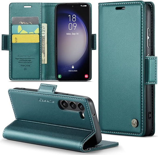 Case for Samsung Galaxy S23 Plus Wallet Case, RFID Blocking PU Leather Flip Folio Cover Card Holder Kickstand Shockproof Phone Case Compatible with Samsung Galaxy S23 Plus, Blue Green