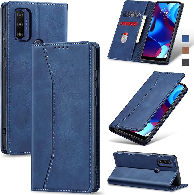 Jasonyu Flip Wallet Case for Moto G Pure,Leather Magnetic Folio Cover with Card Holder,Kickstand - TPU Shockproof Durable Protective Phone Case,Blue