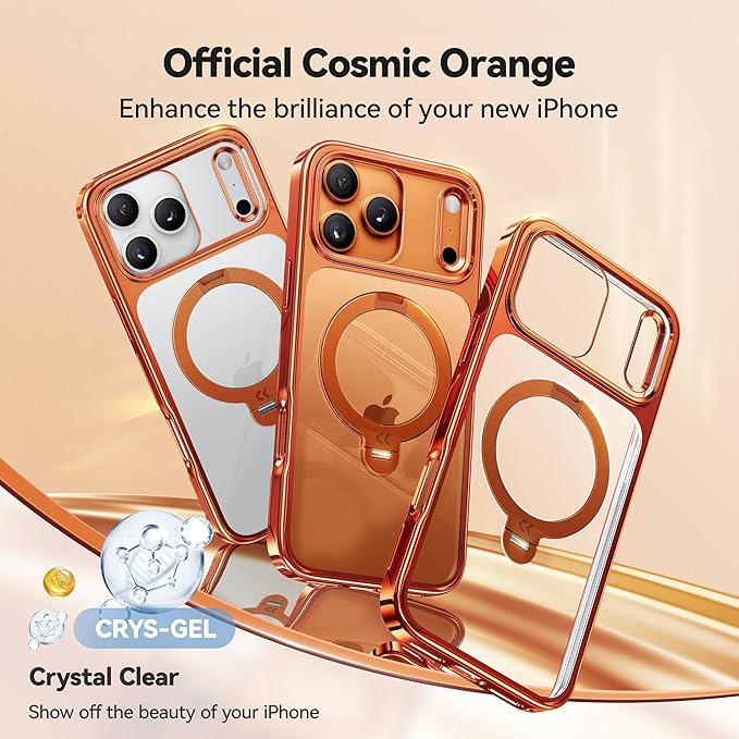 CASEKOO Cosmic Orange for iPhone 17 Pro Max Case with 360 Spin Magnetic Stand [Fit for MagSafe][17FT Military Protection] Slim Polished for iPhone 17 Pro Max Case with Stand 6.9'', Cosmic Orange