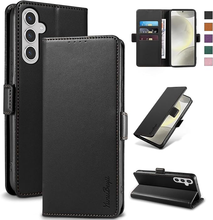 Wallet Flip Case for Samsung Galaxy S24 Plus/S24+ 5G - [RFID Blocking] Luxury PU Leather Card Holder Magnetic Phone Cover with Kickstand,Shockproof Protective Case,Black