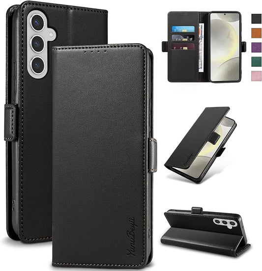 Wallet Flip Case for Samsung Galaxy S24 Plus/S24+ 5G - [RFID Blocking] Luxury PU Leather Card Holder Magnetic Phone Cover with Kickstand,Shockproof Protective Case,Black