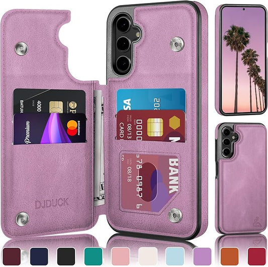 DJDUCK Designed for Samsung Galaxy S25 Plus Case Wallet with Card Holder, [Magnetic Clasp Cover] [RFID Blocking Leather Protection] Shockproof Women Men Cases for Samsung S25 Plus Light Purple