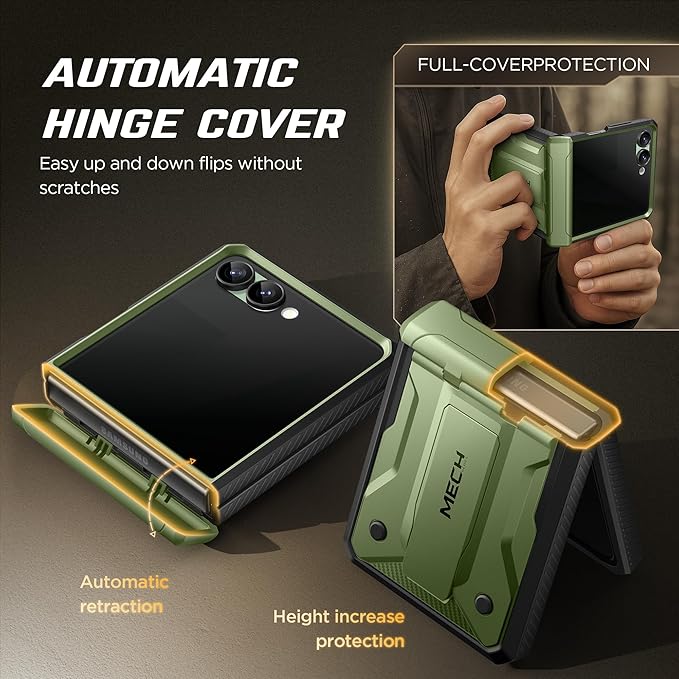 TONGATE for Z Flip 7 Case with Privacy Screen Protector, [Stand & Belt-Clip] [Hinge Protection] [Anti-Slip], Full-Body Military Grade Protective Phone Case for Samsung Galaxy Z Flip 7 5g 2025, Green